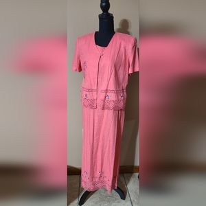 Vintage Linen Blend M.H.M Maxi Dress w/ Jacket 8 Petite Shrimp Color